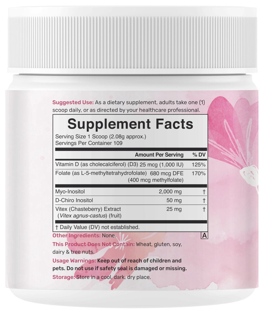 Myo-Inositol & D-Chiro Inositol Pulver für Frauen | 40:1 Verhältnis mit Methylfolat, Vitamin D3 & Mönchspfeffer | Unterstützt hormonelles Gleichgewicht & Eierstockgesundheit | Non-GMO | 227g (109 Portionen)
