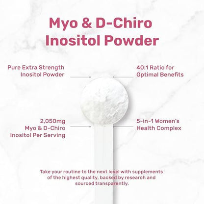 Myo-Inositol & D-Chiro Inositol Pulver für Frauen | 40:1 Verhältnis mit Methylfolat, Vitamin D3 & Mönchspfeffer | Unterstützt hormonelles Gleichgewicht & Eierstockgesundheit | Non-GMO | 227g (109 Portionen)