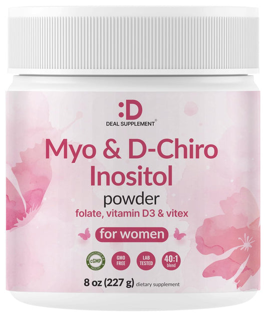 Myo-Inositol & D-Chiro Inositol Pulver für Frauen | 40:1 Verhältnis mit Methylfolat, Vitamin D3 & Mönchspfeffer | Unterstützt hormonelles Gleichgewicht & Eierstockgesundheit | Non-GMO | 227g (109 Portionen)