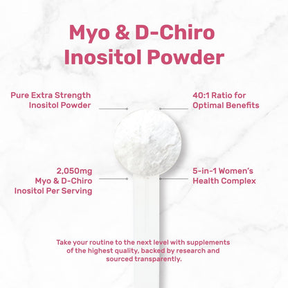 Myo-Inositol & D-Chiro Inositol Pulver für Frauen | 40:1 Verhältnis mit Methylfolat, Vitamin D3 & Mönchspfeffer | Unterstützt hormonelles Gleichgewicht & Eierstockgesundheit | Non-GMO | 227g (109 Portionen)