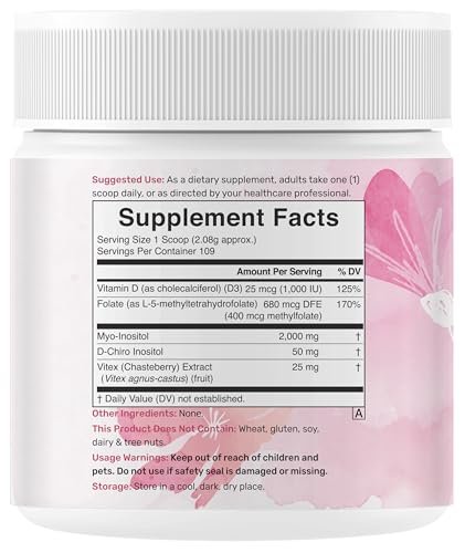 Myo-Inositol & D-Chiro Inositol Pulver für Frauen | 40:1 Verhältnis mit Methylfolat, Vitamin D3 & Mönchspfeffer | Unterstützt hormonelles Gleichgewicht & Eierstockgesundheit | Non-GMO | 227g (109 Portionen)