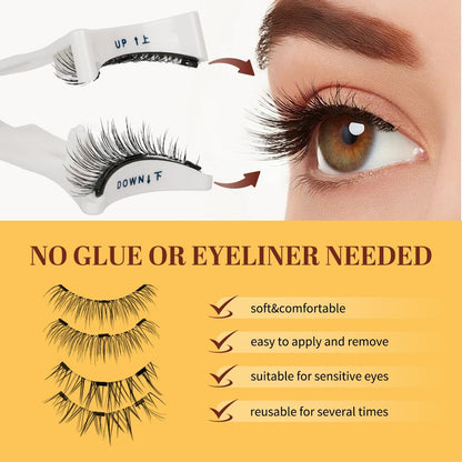 QUEWEL Magnetische Wimpern 2 Paar Wiederverwendbare Magnetische Wimpern mit Applikator Kein Kleber Katzenauge Natürlicher Look Wimpern-Cluster-Set Einfach zu Tragen und zu Entfernen (A08)