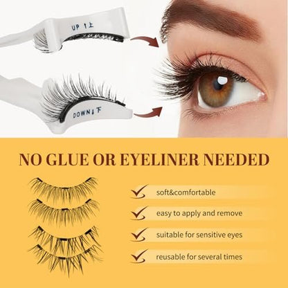 QUEWEL Magnetische Wimpern 2 Paar Wiederverwendbare Magnetische Wimpern mit Applikator Kein Kleber Katzenauge Natürlicher Look Wimpern-Cluster-Set Einfach zu Tragen und zu Entfernen (A08)