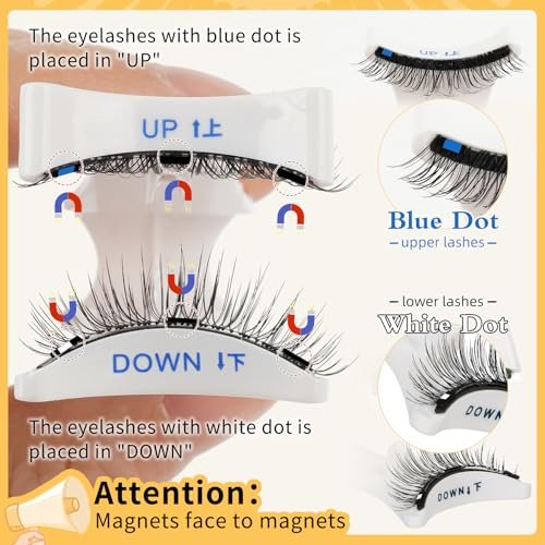 QUEWEL Magnetische Wimpern 2 Paar Wiederverwendbare Magnetische Wimpern mit Applikator Kein Kleber Katzenauge Natürlicher Look Wimpern-Cluster-Set Einfach zu Tragen und zu Entfernen (A08)