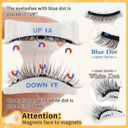 QUEWEL Magnetische Wimpern 2 Paar Wiederverwendbare Magnetische Wimpern mit Applikator Kein Kleber Katzenauge Natürlicher Look Wimpern-Cluster-Set Einfach zu Tragen und zu Entfernen (A08)