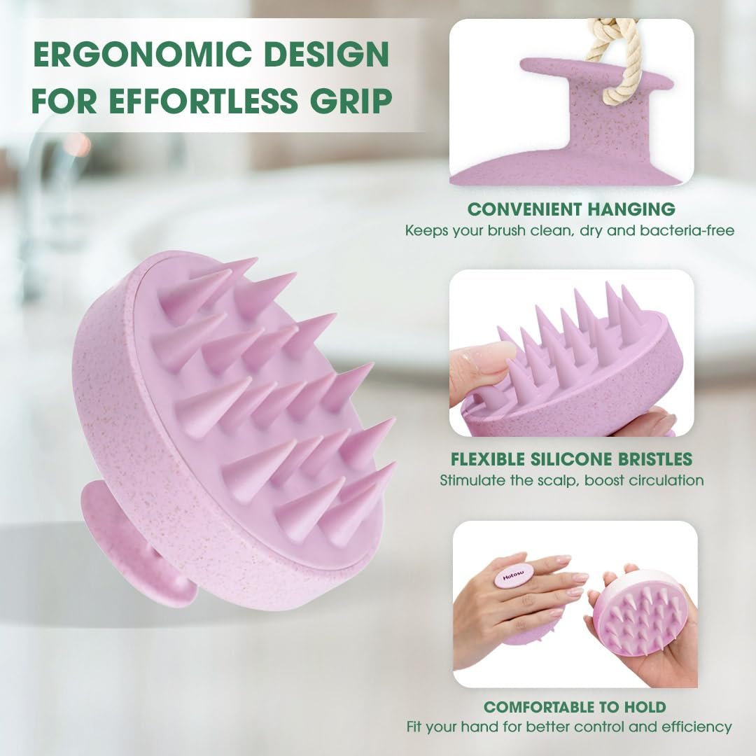 Hotosu Kopfhautmassagebürste für Haarwachstum – Silikon Kopfhautpeeling & Massagegerät – Manuelle Massagebürste für nasse und trockene Anwendung – Shampoo-Bürste (Pink)