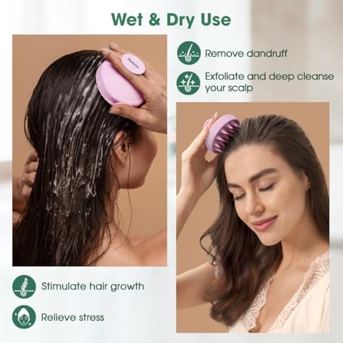 Hotosu Kopfhautmassagebürste für Haarwachstum – Silikon Kopfhautpeeling & Massagegerät – Manuelle Massagebürste für nasse und trockene Anwendung – Shampoo-Bürste (Pink)