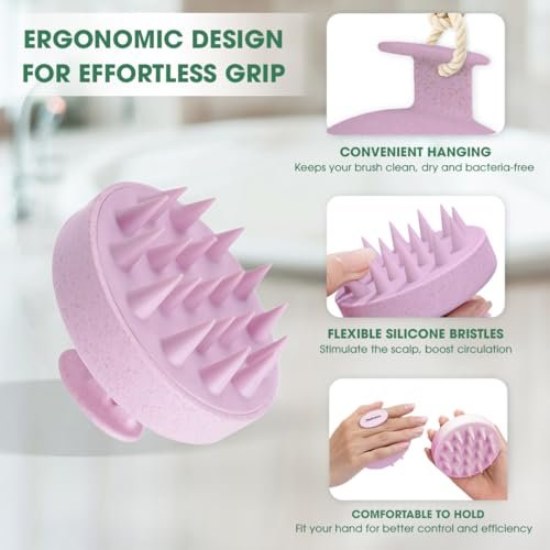 Hotosu Kopfhautmassagebürste für Haarwachstum – Silikon Kopfhautpeeling & Massagegerät – Manuelle Massagebürste für nasse und trockene Anwendung – Shampoo-Bürste (Pink)