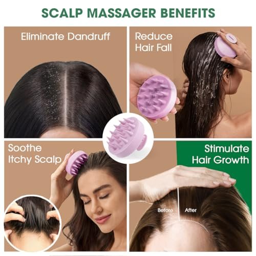 Hotosu Kopfhautmassagebürste für Haarwachstum – Silikon Kopfhautpeeling & Massagegerät – Manuelle Massagebürste für nasse und trockene Anwendung – Shampoo-Bürste (Pink)