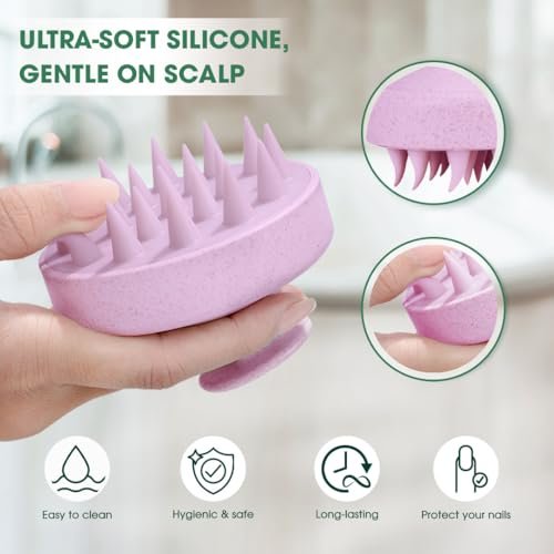 Hotosu Kopfhautmassagebürste für Haarwachstum – Silikon Kopfhautpeeling & Massagegerät – Manuelle Massagebürste für nasse und trockene Anwendung – Shampoo-Bürste (Pink)