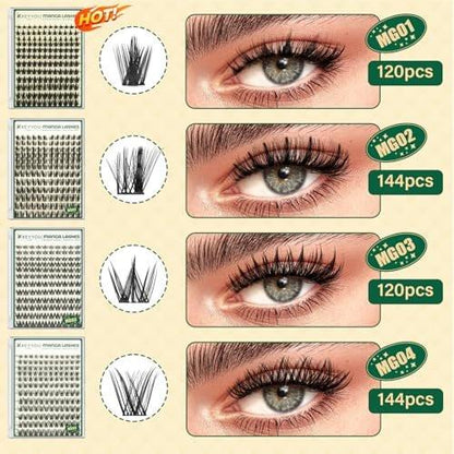 KEYYOULASH Manga Wimpern Cluster Set 8-18mm – DIY Wimpernverlängerung Kit mit natürlichen Fairy Cluster Wimpern, Bond, Seal, Entferner und Applikator (Schwarz)