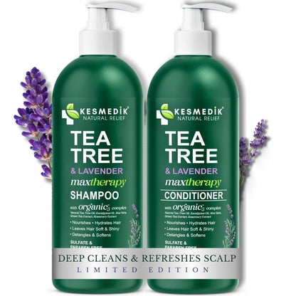 KESMEDIK Teebaum-Lavendel Shampoo & Conditioner Set mit Minze & Rosmarin, reinigt, kühlt & beruhigt trockene, juckende Kopfhaut, sulfat- & parabenfrei, für alle Haartypen, 2x 473 ml