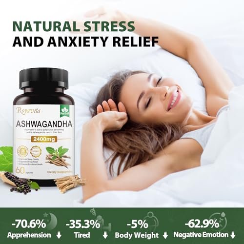 Royavita Ashwagandha 2400 mg mit Bio-Pfeffer, Vitamin B12 & B6 – 60 Kapseln für Stressabbau & sportliche Leistung