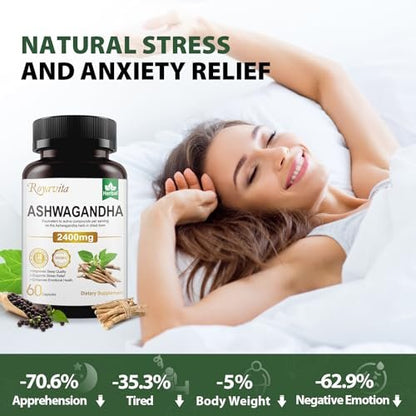 Royavita Ashwagandha 2400 mg mit Bio-Pfeffer, Vitamin B12 & B6 – 60 Kapseln für Stressabbau & sportliche Leistung