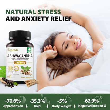 Royavita Ashwagandha 2400 mg mit Bio-Pfeffer, Vitamin B12 & B6 – 60 Kapseln für Stressabbau & sportliche Leistung
