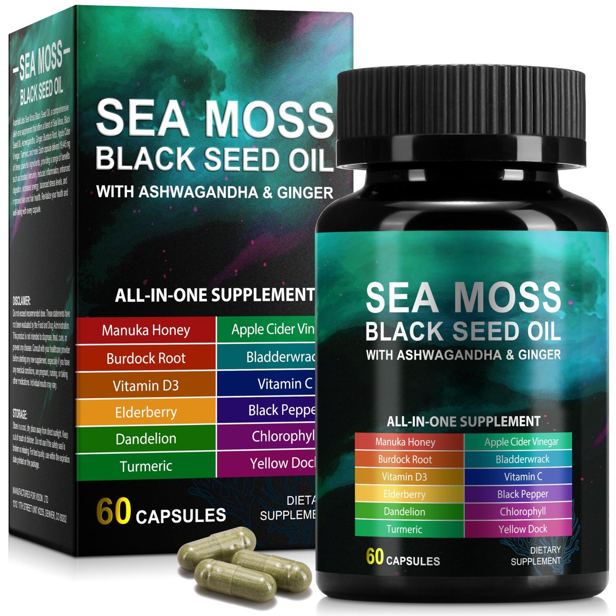 Sea Moss Black Seed Oil Kapseln – 60 Stück, Nahrungsergänzungsmittel