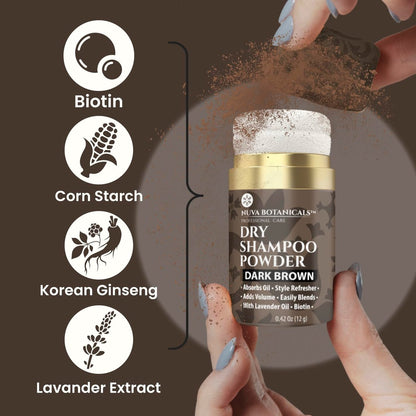 Nuva Botanicals Dunkelbraunes Trockenshampoo-Pulver ohne Aerosol mit Biotin – Lavendelextrakt und Koreanischer Ginseng – Volumenspendende Reisegröße (0,42 oz)