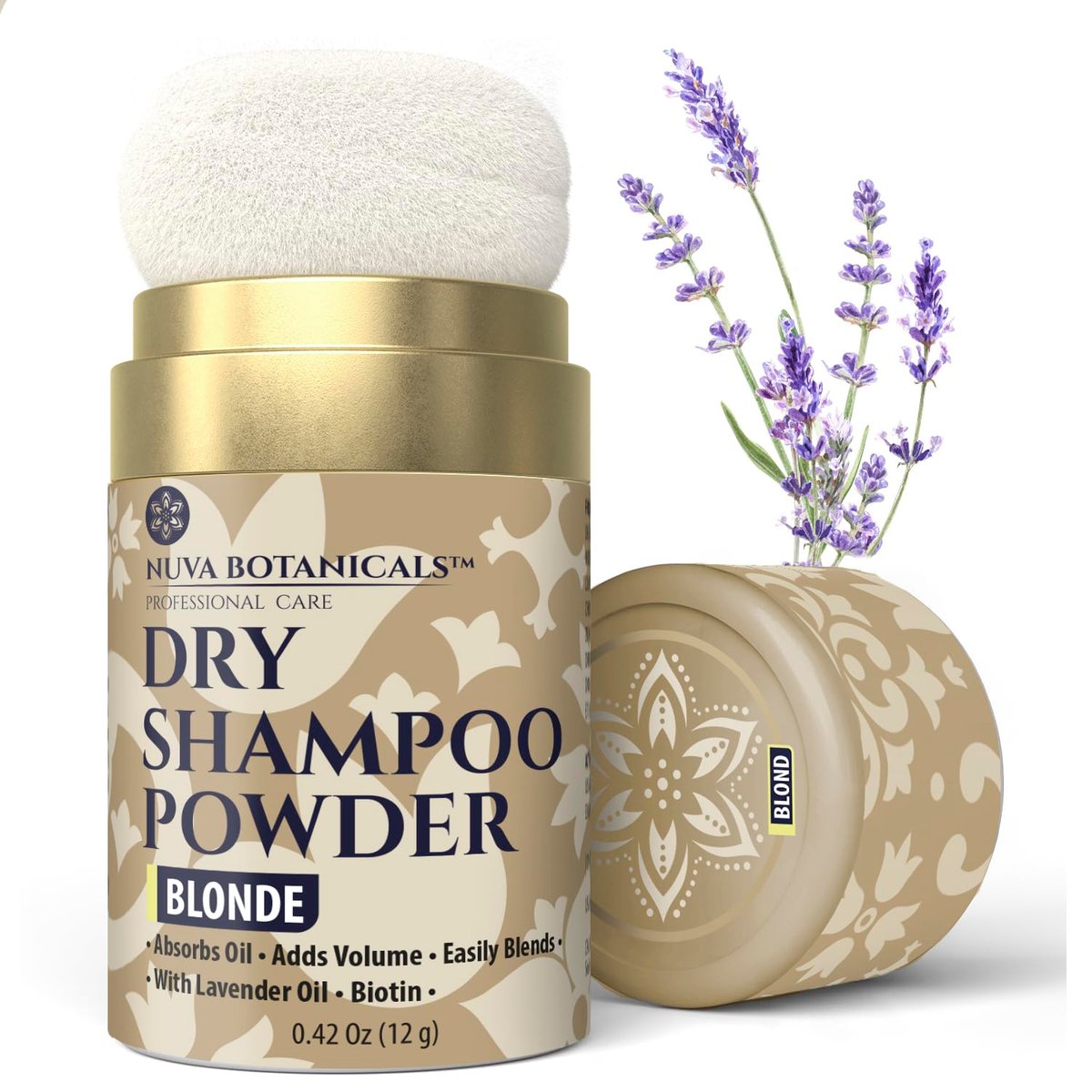Nuva Botanicals Blondes Trockenshampoo-Pulver ohne Aerosol mit Biotin, Lavendelextrakt und koreanischem Ginseng - Volumengebende Reisegröße (0,42 oz) - Geschenkidee für Frauen