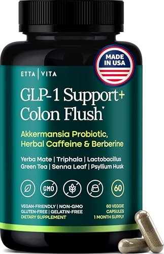 GLP-1 Unterstützung + Darmreinigung – Gewichtsverlust, Darmgesundheit & Energie – Appetitzügler & Fettverbrenner – Berberin, Akkermansia Probiotikum, Yerba Mate, Flohsamen, Sennesblätter – für Frauen & Männer, 60 Kapseln