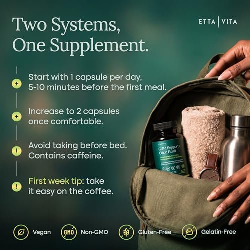 GLP-1 Unterstützung + Darmreinigung – Gewichtsverlust, Darmgesundheit & Energie – Appetitzügler & Fettverbrenner – Berberin, Akkermansia Probiotikum, Yerba Mate, Flohsamen, Sennesblätter – für Frauen & Männer, 60 Kapseln