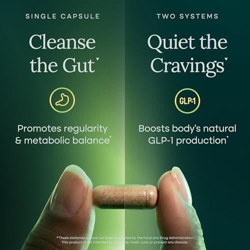 GLP-1 Unterstützung + Darmreinigung – Gewichtsverlust, Darmgesundheit & Energie – Appetitzügler & Fettverbrenner – Berberin, Akkermansia Probiotikum, Yerba Mate, Flohsamen, Sennesblätter – für Frauen & Männer, 60 Kapseln