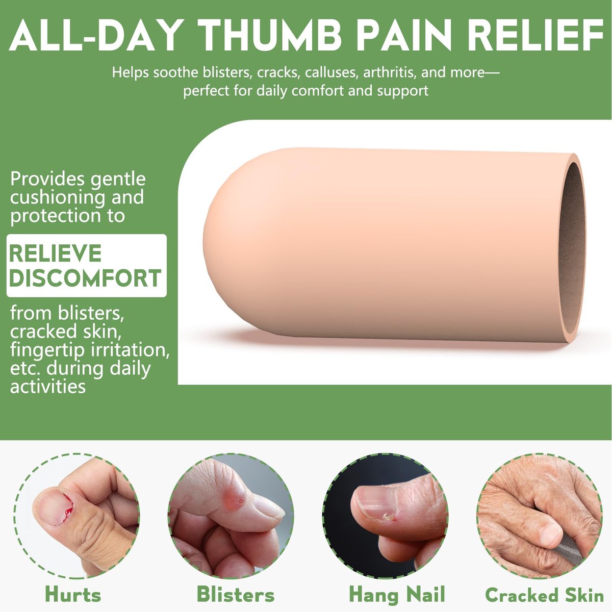 TYTDOUTER Gel-Fingerlinge für Daumen, 10 Stück Silikon-Fingerkappen, Gummischutz für Triggerfinger, Arthritis, rissige Haut, Nagelhaut, Hornhaut und Schmerzlinderung (Nude, Medium)