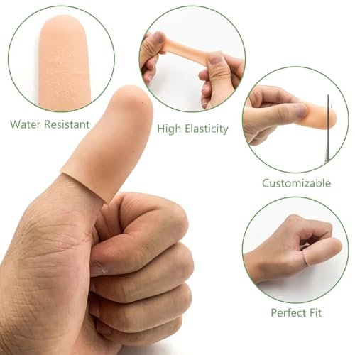 TYTDOUTER Gel-Fingerlinge für Daumen, 10 Stück Silikon-Fingerkappen, Gummischutz für Triggerfinger, Arthritis, rissige Haut, Nagelhaut, Hornhaut und Schmerzlinderung (Nude, Medium)