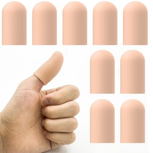 TYTDOUTER Gel-Fingerlinge für Daumen, 10 Stück Silikon-Fingerkappen, Gummischutz für Triggerfinger, Arthritis, rissige Haut, Nagelhaut, Hornhaut und Schmerzlinderung (Nude, Medium)