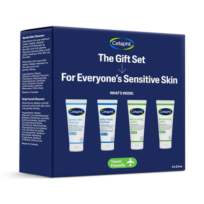 CETAPHIL Hautpflege-Geschenkset & Reisebegleiter für empfindliche Haut | Sanfter Reiniger, Täglicher Gesichtsreiniger, 2 x Feuchtigkeitslotion | TSA-zugelassen | Von Dermatologen empfohlene Marke
