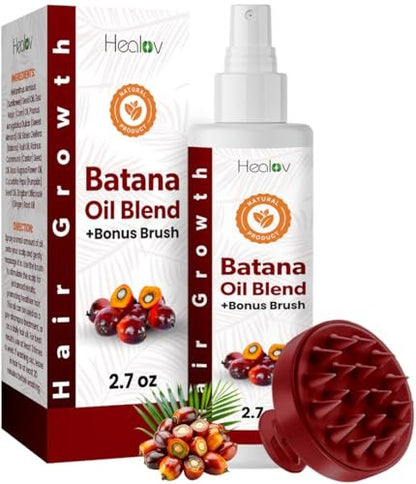 Batana-Öl für Haarwachstum – Haaröl-Spray mit Kopfhautmassagegerät – Natürliche Behandlung gegen Haarausfall, Ausdünnung, Geheimratsecken, Bruch – Stärkendes, verdickendes, volumenverleihendes Serum für alle Haartypen