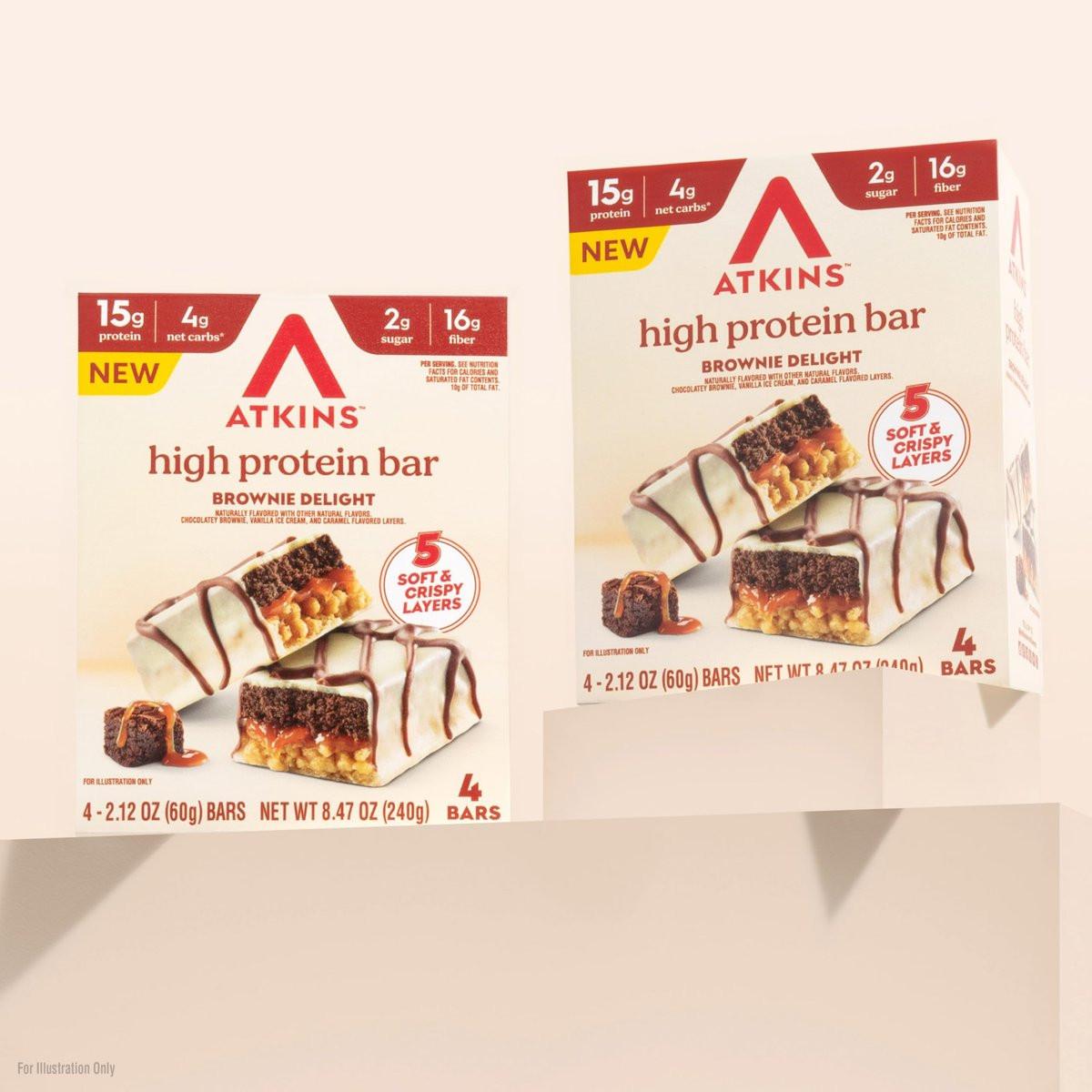 Atkins High Protein Riegel, Brownie Delight Geschmack, 15g Protein, 4g Netto-Kohlenhydrate, Keto Proteinriegel, Wenig Zucker, 4er Pack