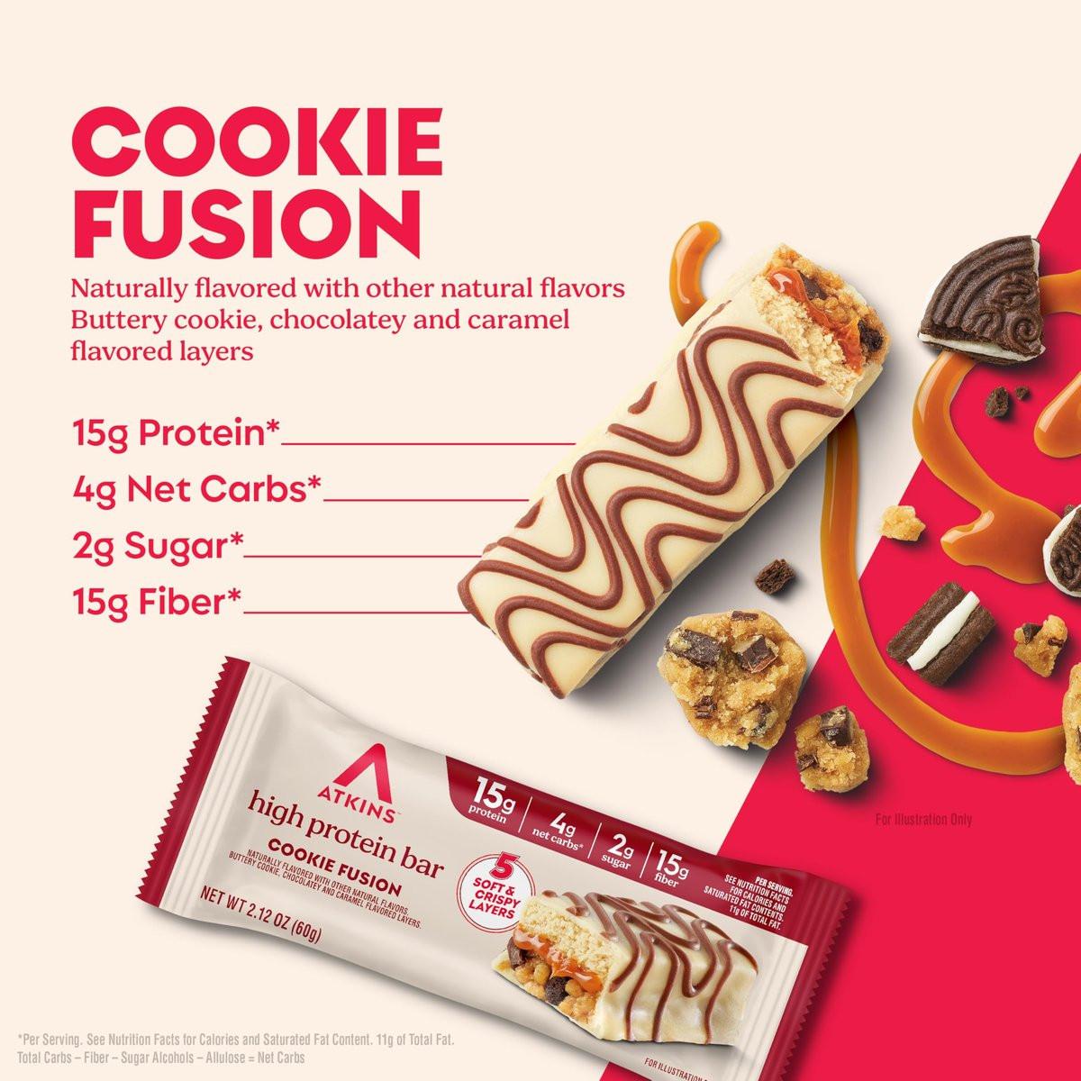 Atkins High Protein Riegel, Cookie Fusion Geschmack, 15g Protein, 4g Netto-Kohlenhydrate, Keto Proteinriegel, Wenig Zucker, 4er Pack