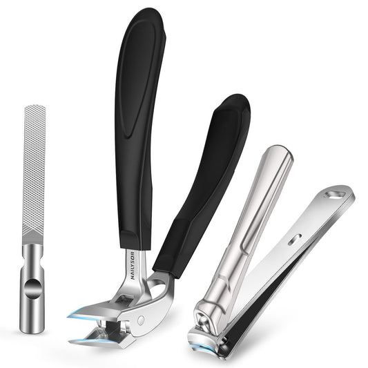 Upgrade Nagelschere mit langem Griff für dicke Nägel für Senioren, abgewinkelter Kopf, große Zehennagelschere mit Auffangbehälter, breite Öffnung, präziser Finger- und Nagelschneider für Männer und Frauen