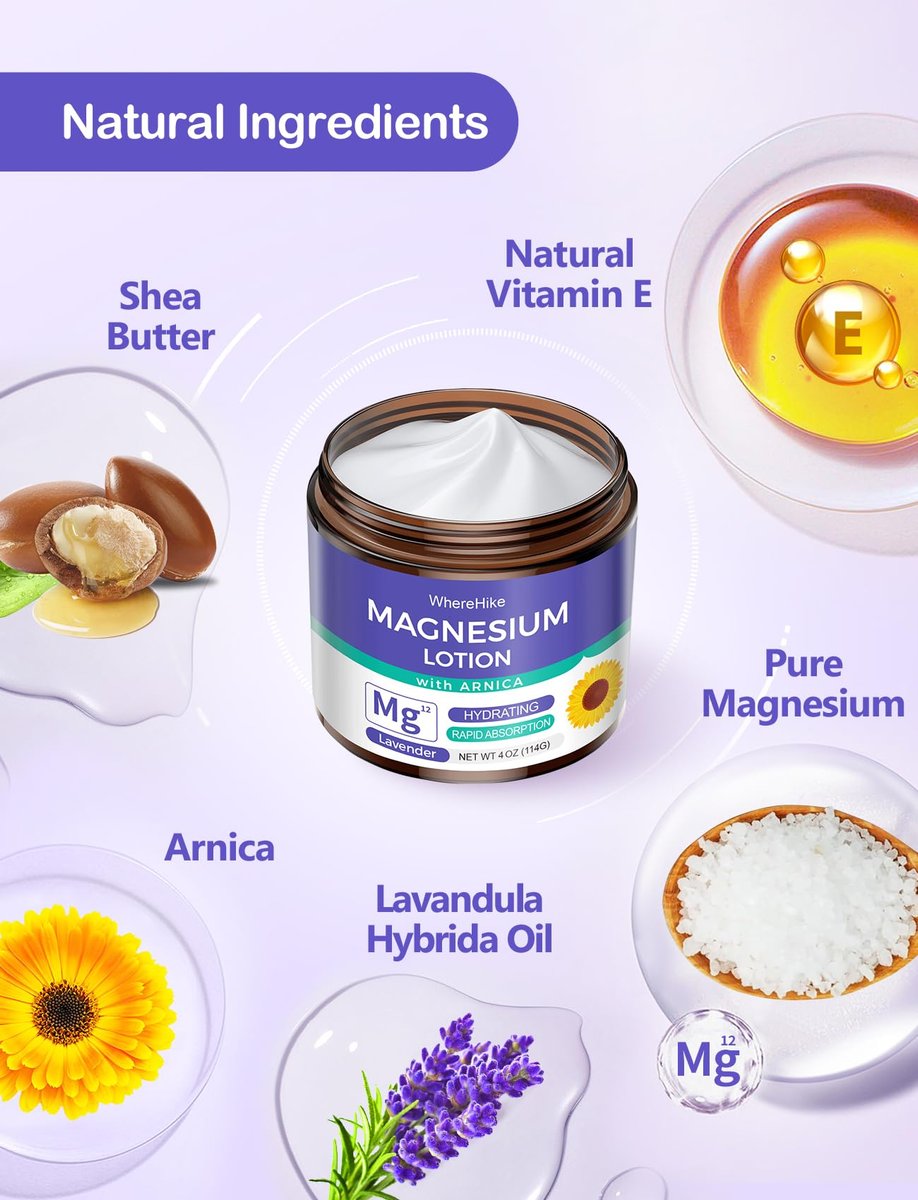 STILIP Magnesium Lotion mit Arnika – Magnesiumcreme für die Nachtpflege, leichte feuchtigkeitsspendende Körpercreme mit Lavendel, 114 g