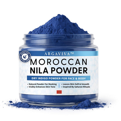 Argaviva Marokkanisches Nila-Pulver – Natürliche blaue Tonmaske für Gesicht, Körper & Haar – Peelt für einen strahlenden, ebenmäßigen Teint – Pflanzenbasiert & traditionelle Hammam-Hautpflege für alle Hauttypen