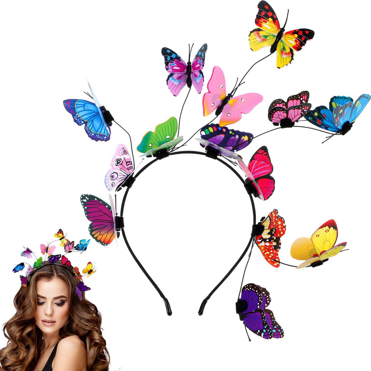 CIATBYYJ Schmetterlings-Stirnband Fascinator für Damen, Verrückter Haartag-Zubehör für Mädchen, Bunte Schmetterlingskrone für Teeparty, Hochzeit, Halloween-Kostüm