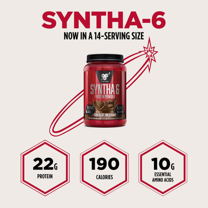 BSN SYNTHA-6 Premium Proteinpulver mit 6g Ballaststoffen, Molkenisolat, micellarem Kasein, Milchproteinisolat, 5g Fett, Schokoladenmilchshake, 14 Portionen, 1,45 Pfund (Verpackung kann variieren)