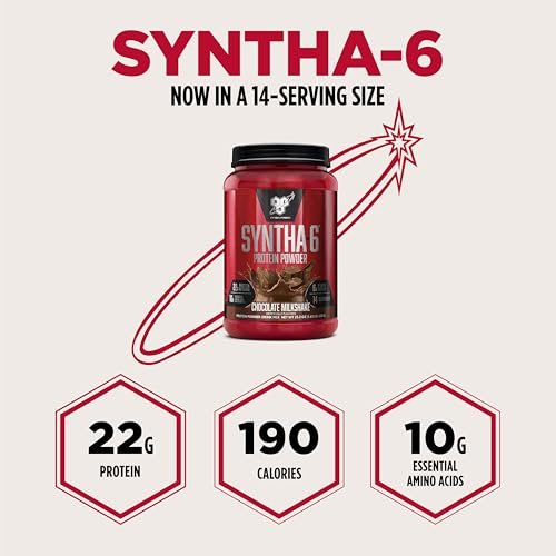 BSN SYNTHA-6 Premium Proteinpulver mit 6g Ballaststoffen, Molkenisolat, micellarem Kasein, Milchproteinisolat, 5g Fett, Schokoladenmilchshake, 14 Portionen, 1,45 Pfund (Verpackung kann variieren)