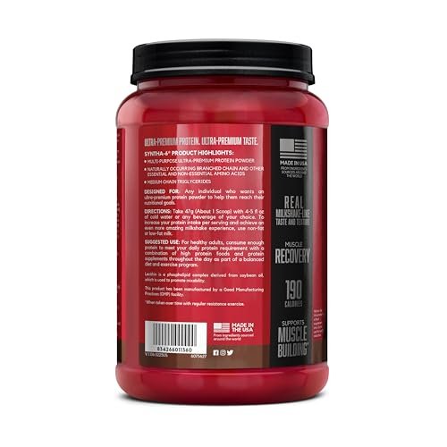 BSN SYNTHA-6 Premium Proteinpulver mit 6g Ballaststoffen, Molkenisolat, micellarem Kasein, Milchproteinisolat, 5g Fett, Schokoladenmilchshake, 14 Portionen, 1,45 Pfund (Verpackung kann variieren)