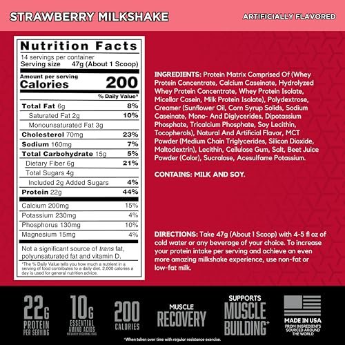 BSN SYNTHA-6 Premium Proteinpulver mit 6g Ballaststoffen, Molkenisolat, Micellarem Kasein, Milchproteinisolat, 6g Fett, Erdbeer-Milchshake, 14 Portionen, 1,45 Pfund (Verpackung kann variieren)