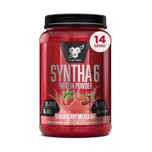 BSN SYNTHA-6 Premium Proteinpulver mit 6g Ballaststoffen, Molkenisolat, Micellarem Kasein, Milchproteinisolat, 6g Fett, Erdbeer-Milchshake, 14 Portionen, 1,45 Pfund (Verpackung kann variieren)