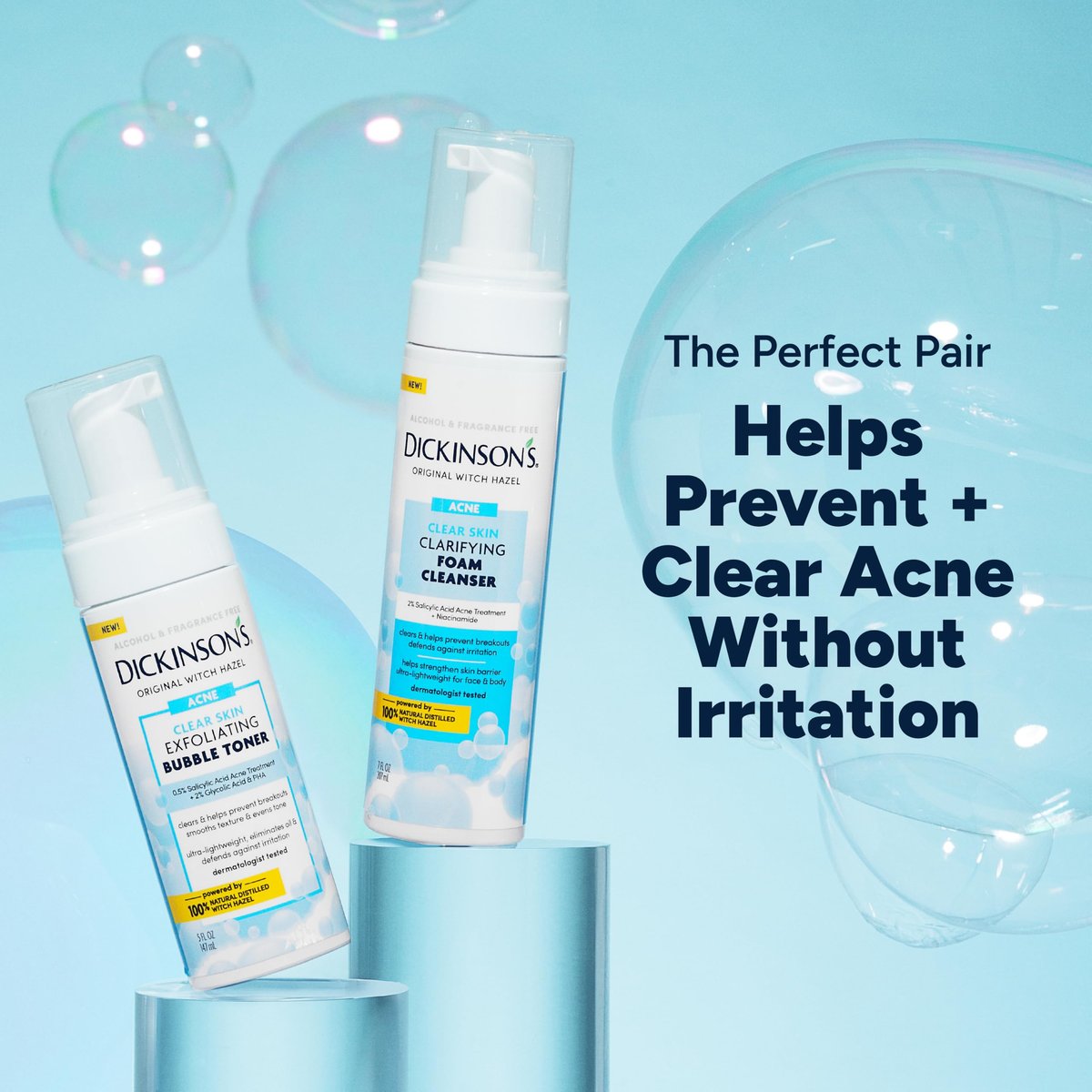 Dickinson's Witch Hazel Exfoliating Bubble Toner mit 0,5 % Salicylsäure, Glykolsäure & Niacinamid | Reinigt Poren, glättet die Hauttextur, hellt die Haut auf | Alkoholfrei, parfümfrei | 150 ml