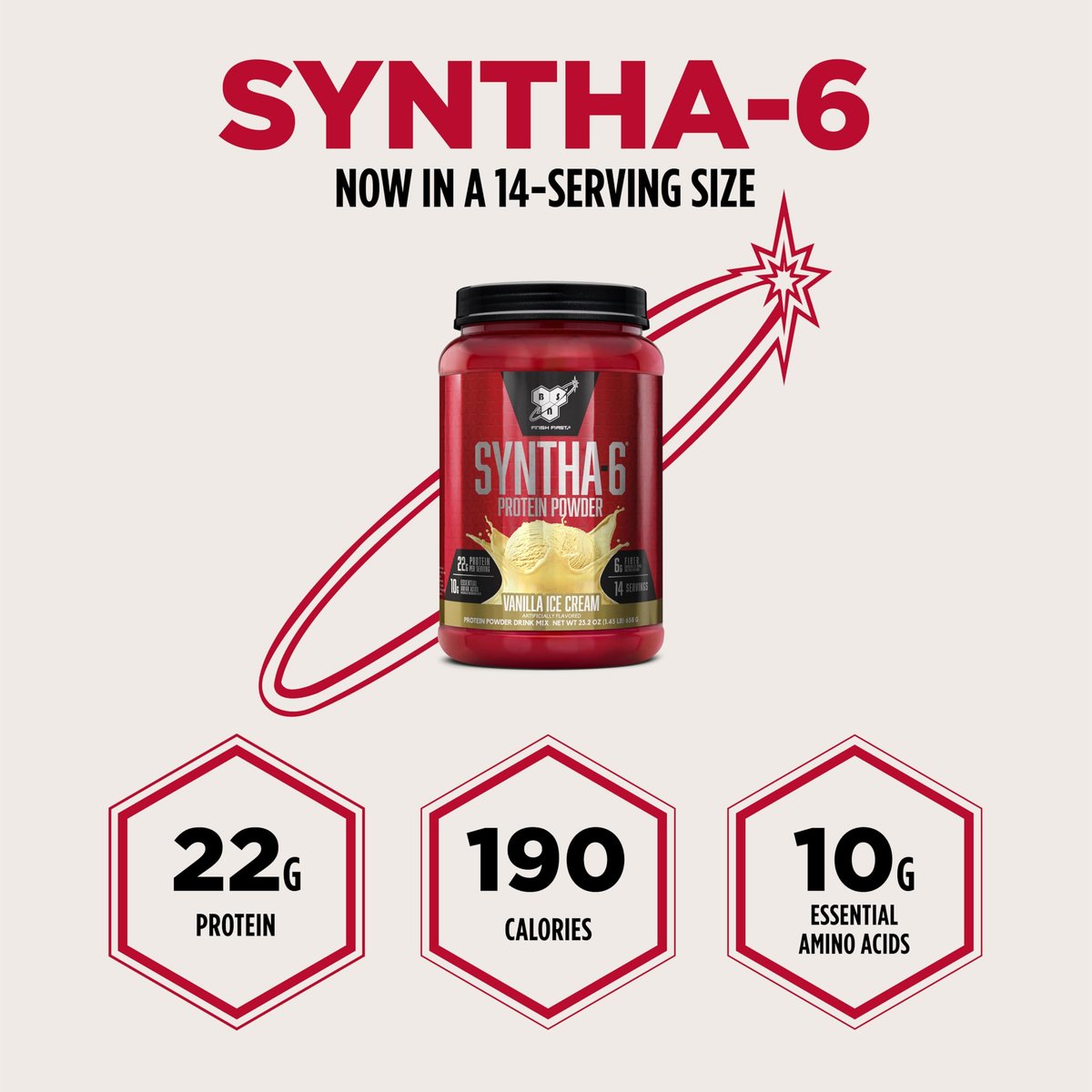 BSN SYNTHA-6 Premium Proteinpulver mit 6g Ballaststoffen, Molkenisolat, Micellares Kasein, Milchproteinisolat, 5g Fett, Vanilleeis, 14 Portionen, 1,45 Pfund (Verpackung kann variieren)