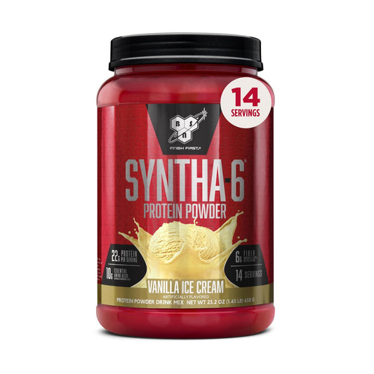 BSN SYNTHA-6 Premium Proteinpulver mit 6g Ballaststoffen, Molkenisolat, Micellares Kasein, Milchproteinisolat, 5g Fett, Vanilleeis, 14 Portionen, 1,45 Pfund (Verpackung kann variieren)
