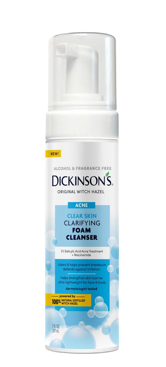 Dickinson’s Witch Hazel Akne Schaumreiniger mit 2% Salicylsäure, Niacinamid & Teebaumöl | Alkoholfrei, Duftfrei | Sanfte tägliche Gesichtsreinigung für klare Haut | 200 ml