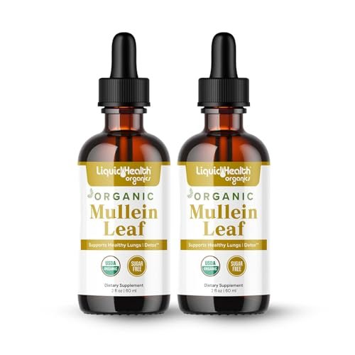 LIQUIDHEALTH USDA Bio-Mulllblatt-Extrakt-Tropfen für die Lunge - Kräuter-Reinigungstropfen für Raucher, Immununterstützung, Atemwegsgesundheit - 1000mg, zuckerfrei, vegan, hergestellt in den USA (2er-Pack)