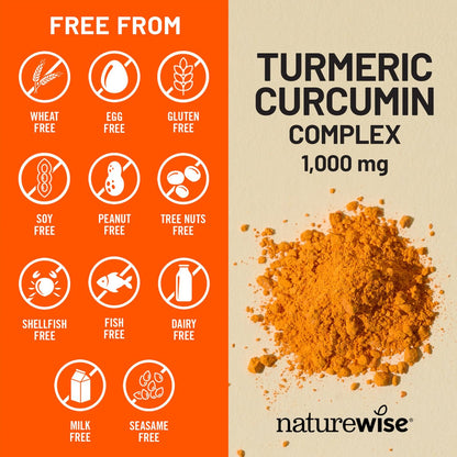 NatureWise Extra Starkes Kurkuma Curcumin 1000 mg mit wasserlöslicher Technologie für ultimative Absorption - 400 mg Curcuminoide für Immununterstützung - Vegan, Nicht-GVO, 60 Kapseln (30-Tage-Vorrat)