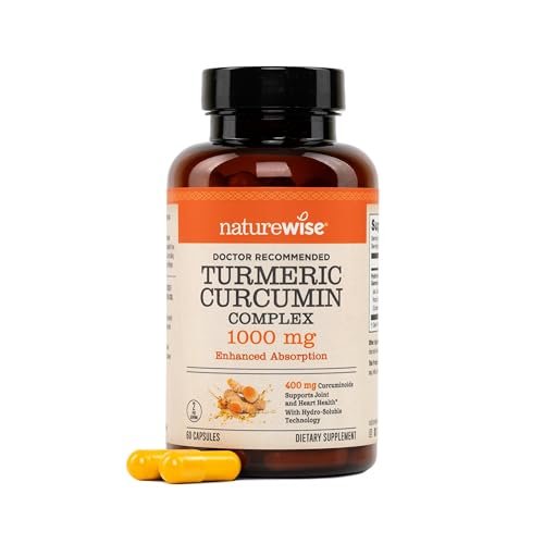NatureWise Extra Starkes Kurkuma Curcumin 1000 mg mit wasserlöslicher Technologie für ultimative Absorption - 400 mg Curcuminoide für Immununterstützung - Vegan, Nicht-GVO, 60 Kapseln (30-Tage-Vorrat)