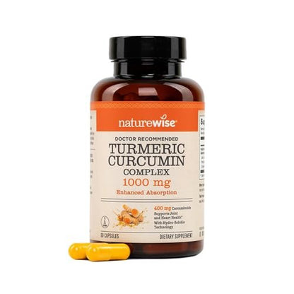 NatureWise Extra Starkes Kurkuma Curcumin 1000 mg mit wasserlöslicher Technologie für ultimative Absorption - 400 mg Curcuminoide für Immununterstützung - Vegan, Nicht-GVO, 60 Kapseln (30-Tage-Vorrat)