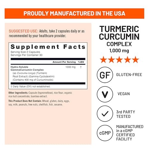 NatureWise Extra Starkes Kurkuma Curcumin 1000 mg mit wasserlöslicher Technologie für ultimative Absorption - 400 mg Curcuminoide für Immununterstützung - Vegan, Nicht-GVO, 60 Kapseln (30-Tage-Vorrat)